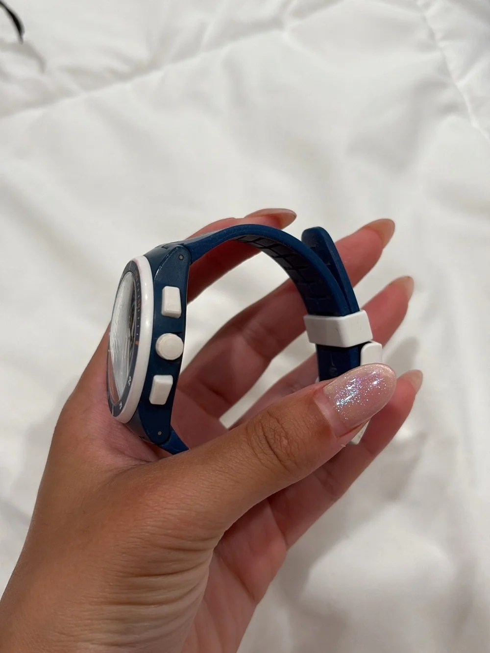 Swatch Navy Blue Watch with Orange Accents